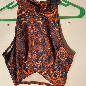 Never worn high neck paisley crop